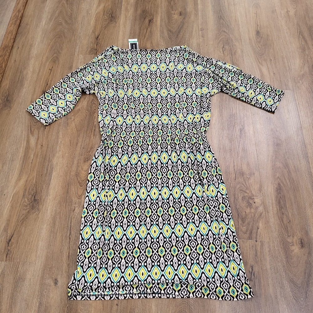 Jones New York Geometric Print Dress Large Stretch Knit Modest Career New Office - Picture 10 of 11